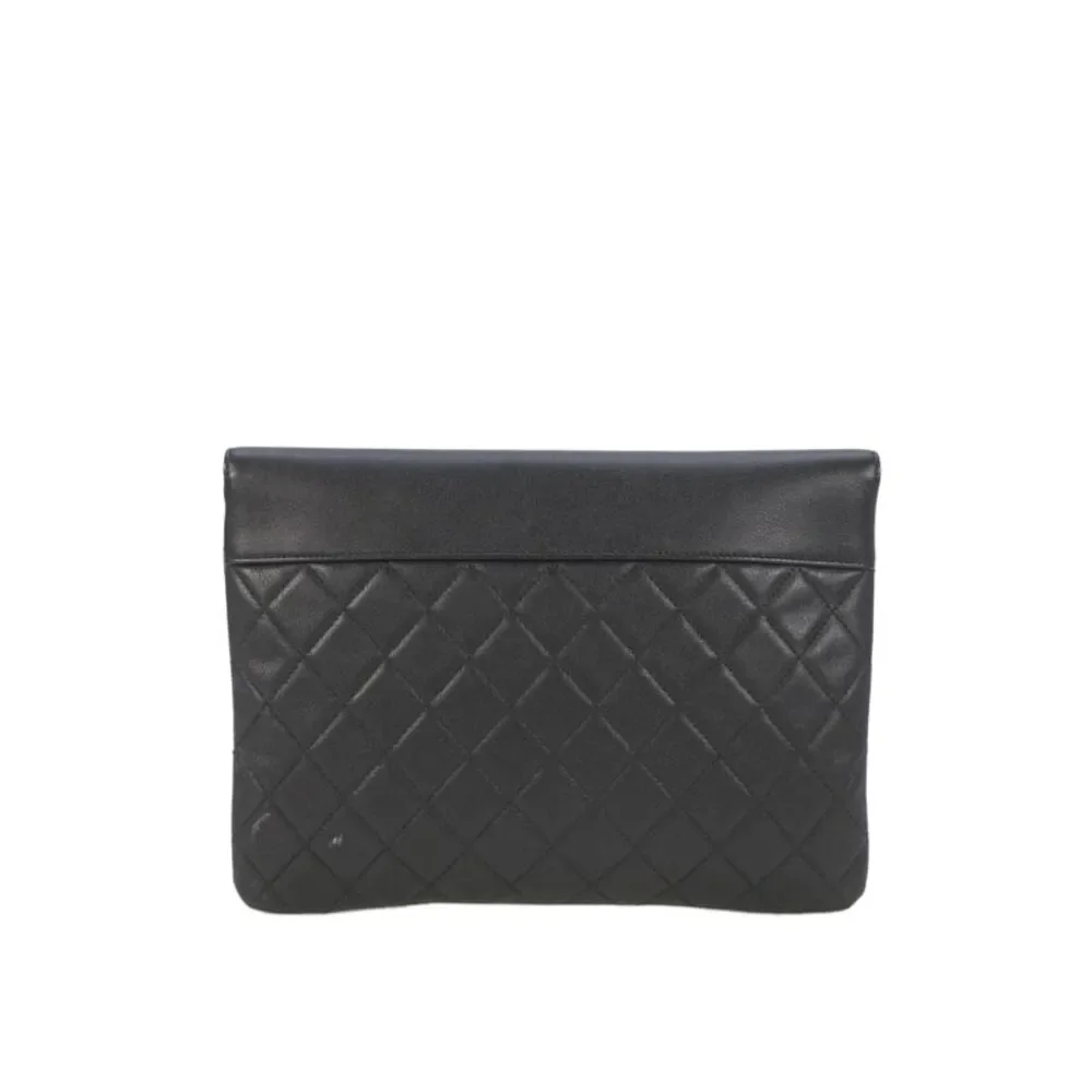 Chanel Womens Quilted Lambskin CC Box O Case Clutch Pouch Handbag Black